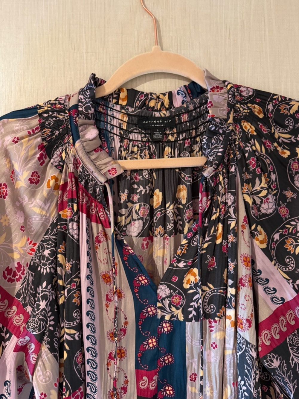 Anthropologie Current Air Boho Floral Patchwork Long-Sleeve Peasant Blouse Large - Picture 3 of 5